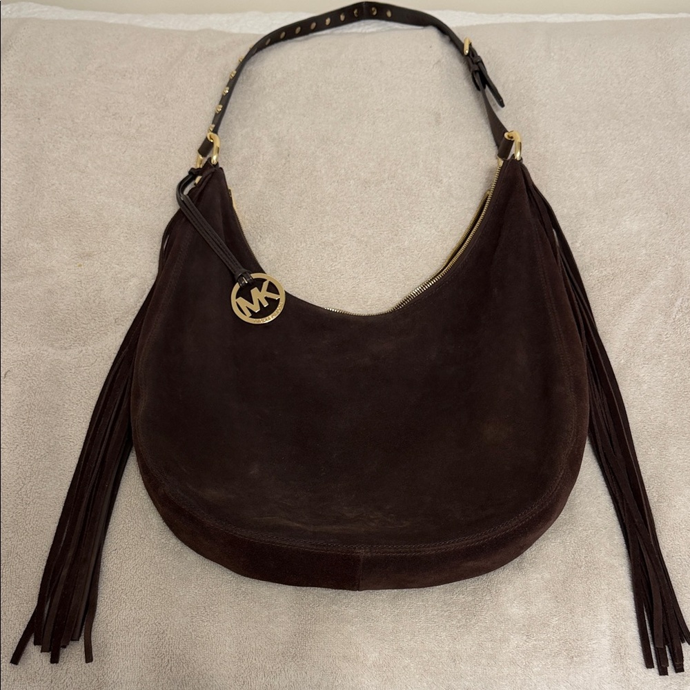 Michael Kors Chocolate Brown Suede Fringe Hobo Shoulder Bag